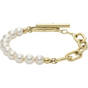Fossil Women's Heritage Pearl D-Link Stainless Steel Chain Bracelet, Color: Gold/White (Model: JF04729710)