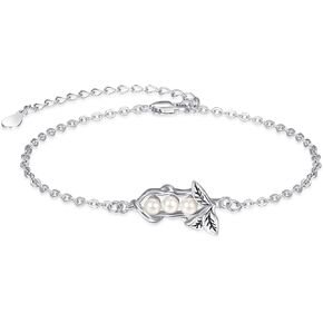Palpitate 3 Peas Pod Bracelet Pendant Pearl Bracelets Pods Bracelet for Women Peas jewelry Birthday Gifts for Women Mom Daughter