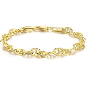 14K Gold Bracelets for Women Dainty Gold Bracelets for Womens Gold Bracelet Gold Jewelry Bracelets Gitfs for Women Men Flat Mariner Link Gold Chain Bracelet 6.5/7/7.5/8/9in