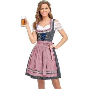 Oktoberfest Costumes Women Dirndl Dresses 3 Pcs German Oktoberfest Dress Bavarian Blue Dress White Blouse Pink Apron