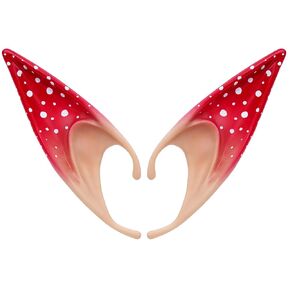 Renaissance Mushroom Fairy Elf Ears - Forest Elf Ears with Flower and Red Mushroom Non Pierced Woodland Fairy Ear Clips Women 2024 Renfaire Carnival Cosplay Costume Fantasy Accessories