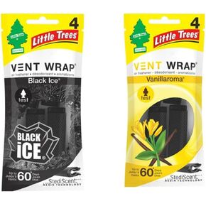 Little Tree Vent Warp 4 pack Black Ice and Vanillaroma Bundle Great for Cars, Trucks, Home Air Fresheners AHSR Products Bundle