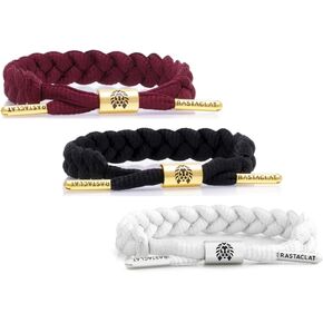 Rastaclat Original Braided Merlot, Onyx II & Onyx Silver White Adjustable Bracelets for Men & Women of All Ages | 3 Pack (Medium/Large)