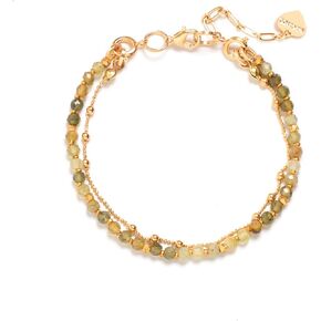 Double Strand Bead and Gold Tone Brass Stacked Birthday Bracelet, 6.75" +2" Extender- Choice of Month and Colors