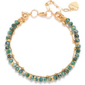Double Strand Bead and Gold Tone Brass Stacked Birthday Bracelet, 6.75" +2" Extender- Choice of Month and Colors in Kuwait