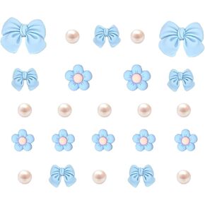 Resin Pink Bow Shoe Charms for Girls, 24Pcs Cute Flower Shoe Charms for Clog Sandals, Pearl Shoe Charms Accessories for Women, DIY Shoe Decoration Charms for Party Favor