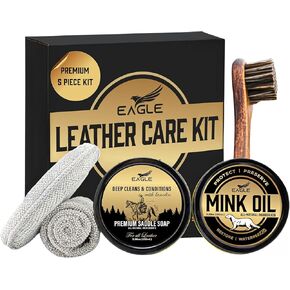 Leather Boot Care Kit – Mink Oil, Saddle Soap for Leather, Applicators & Cloth – Leather Care Kit, Boot Leather Care Kit, Leather Shoe Care Kit for Cowboy Boots, Work Boots, Shoes, and Tack