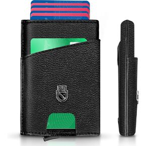 Bifold Wallet for Men | Pop Up Slim Metal Aluminum Wallet | NFC RFID Blocking | Credit Card Holder | Minimalist Mens Wallet with Window ID | Smart Wallet | Cash Strap | Gifts for Men (Carbonfiber)