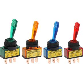 eMagTech 4Pcs LED Lighted Toggle Switch LED Illuminated Flick Toggle Switch 3 Pin ON-Off Car Dash Toggle Switch Car Accessories 20A 12V