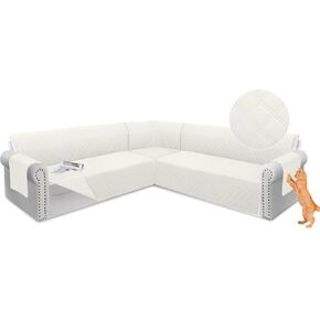 Arfntevss Sectional Sofa Cover Corner Sectional Couch Cover L Shaped Reversible Washable Sofa Slipcover for Dog Quilted U Shape Couch Cover 4 Pcs Non Slip Furniture Protector (Silver Grey, XX-Large)