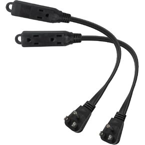 EP 6 Ft 3 Outlet Extension Cord with Flat Plug, 3 Prong Grounded, 16/3 SPT-3 Power Cable for Indoor Use, Black, 2 Pack