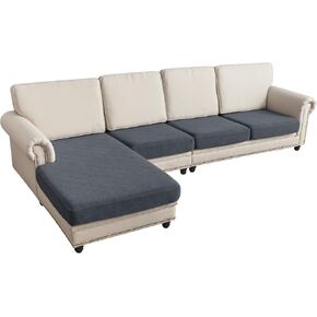 Sectional Couch Covers 3 Pieces Stretch Durable Cushion Covers L Shape Separate Sofa Couch Covers for Both Left/Right Sectional Couch(Sofa 2 Seater + 1 Chaise, Brown)