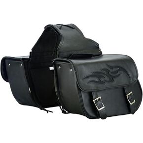 Dream Apparel Naked Cowhide Leather Motorcycle Saddle Bags Throw Over Saddlebags, Motorcycle Side Bags for Honda Shadow Sportster Softail Dyna V-star (Black, No Studs)