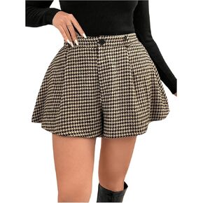 MakeMeChic Women's Plus Size Plaid Elastic Waist Shorts Wide Leg Pleated Loose Gingham Office Short