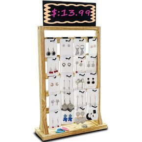 Wooden Jewelry Display Stand with advertising board Removable 20 Hooks, Earring Cards necklace bracelet Keychain Showcase Cascading Merchandise Organizer For Selling For vendor events(Oak)
