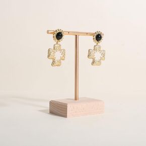 GemeShou earrings T display stands for selling, small earring holder jewelry stand with 4 holes on bar, wood earring hanger for boutique display【Walnut】