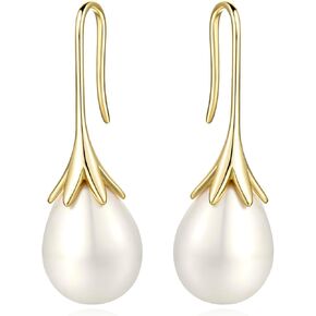 Pearl Earrings 14K Gold Dangle Pearl Drop Earrings for Women Elegant Pearl Dangle Earrings Gold and Pearl Earrings Dangle 11mm