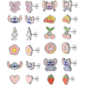 Disney Lilo and Stitch Earrings for Women, Stud Earrings for Women, Official License 12 Disney Earrings Pack, Fashion Enamel