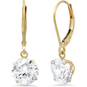 14k Gold Leverback Cubic Zirconia Dangle Earrings for Women | Real White or Yellow Gold Dangle Earrings | 1-8 CT.TW 14k Gold Earrings for Women | CZ Cubic Zirconia Drop Earrings by MAX + STONE