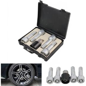 4 PCS 304 Pattern Rim Wheel Lock Nut Set Anti Theft Wheel Bolt Wheel Bolt Lock Kit for Benz S/GLC/GLE/E/G/M/R-Class Replacement Number # 0019901707