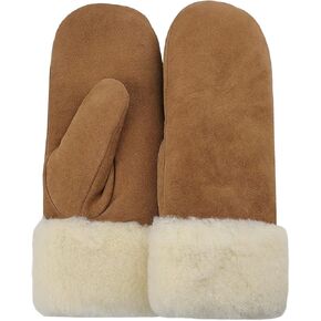 Surblue Winter Mittens Suede Sheepskin Gloves Leather Fur Premium Shearling Warm Cuff Thick Lambswool Lined Cold Weather