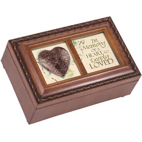 Cottage Garden in Memory of a Heart So Deeply Loved Woodgrain Rope Trim Jewelry Music Box Plays Amazing Grace
