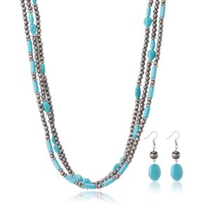 Rustic Couture's Western Turquoise Jewelry Set for Women Multi Layer Necklaces Navajo Cowgirl Beaded Neacklaces