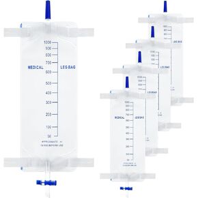 5 Pcs 33.8oz/1000ml Leg Bag Urinary Drainage Bag with 5 Pcs 18" Tubings 2 Pcs Catheter Leg Strap, Catheter Leg Bag with Anti Reflux Valve, Urine Collection Leg Bag with Cloth Strap for Male
