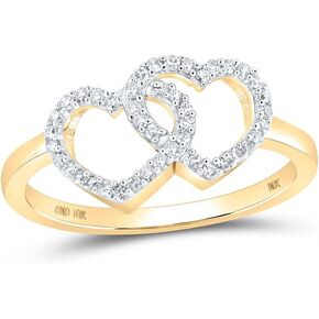 Jewels By Lux 10kt Yellow Gold Womens Round Diamond Double Heart Ring 1/5 Cttw
