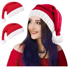 Umeepar Santa Hat Christmas Beanie Hat Xmas Party Hat Red Knitted Stocking Hat Skull Cap for Adult Women Men (Red 2 Pack)