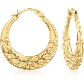 Ross-Simons 14kt Yellow Gold Floral Hoop Earrings