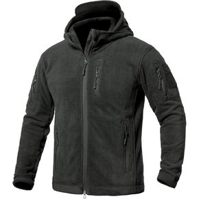CARWORNIC Men's Tactical Hooded Fleece Jackets Full-Zip Winter Warm Polar Military Outdoor Hiking Coat with Zipper Pockets