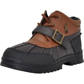 POLO RALPH LAUREN Boy's Dover Boot, Chocolate/Tan Leather Combat