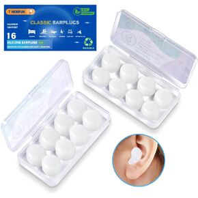 Silicone Ear Plugs for Sleeping Swimming, Reusable Moldable Noise Cancelling Earplugs for Sleeping, Swimmers, Snoring, Airplanes, Travel, Work, and Studying (16-Pillows)