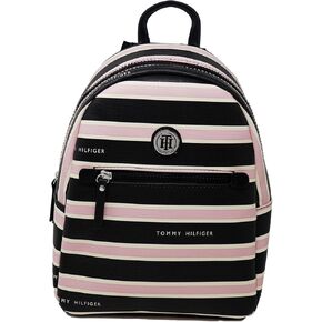 Tommy Hilfiger Women's Black Pink Striped Small Backpack Handbag Purse