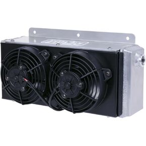 Derale Fluid Cooler and Fan, 15 x 8-1/4 x 7 in, Tube Type, 7/8-14 in Female O-Ring Inlet Fitting, 7/8-14 in Female O-Ring Outlet Fitting, Universal, Each (65840)