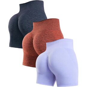 YNNTHY 3 قطع سراويل رياضية للنساء عالية الخصر سراويل قصيرة للتمرين واليوجا بدون خياطة in Kuwait