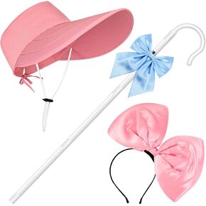 4 Pcs Halloween Shepherdess Costume Include Vintage Old Fashioned Bonnet Shepherds Staff Bow Headband and Bowie for Women Party Dress Up