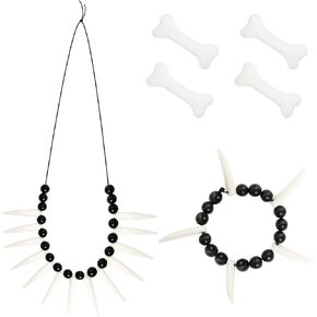 Fumwase 6 Pcs Cave Women Costume Accessories Set with Faux Bone Hair Clip Bone Necklace Bracelet for Adult Halloween Cosplay