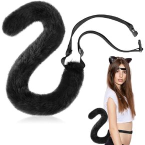 Boyiee Cat Tail Fake Tail Plush Fluffy Cat Tail Faux Fur Tail Cosplay Cat Tail Halloween Accessories for Women Adults