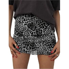 WDIRARA Women's Leopard Print High Waisted Mesh Mini Skirt Bodycon Stretchy Sexy Y2k Short Skirts