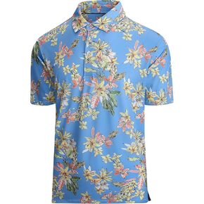 Damipow Mens Golf Shirts Dry Fit Polo Shirts Moisture Wicking Short Sleeve Hawaiian Polo Shirt