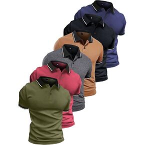 6 Pack Men's Short Sleeve Lapel Collar Golf Polo T-Shirt in Solid Color, Versatile Casual Wear