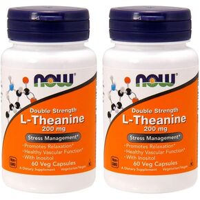 NOW Foods L-Theanine 200 mg, 60 Vegetable Capsule (2 Pack)