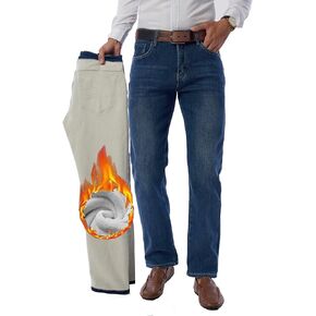 Fakanhui Men's Fleece Lined Jeans Winter Thermal Flannel Lined Jean Business Casual Dress Work Denim Jean