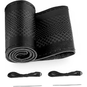BELINOUS Steering Wheel Cover Leather for Car (Size M4, Black)