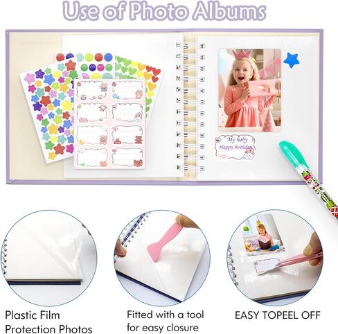 Photo Album Self Adhesive, 2x3 3x5 4x6 inch DIY Scrapbook with 25 Blank Pages, Gifts for Mom, Family Baby and Wedding (Purple) in Kuwait