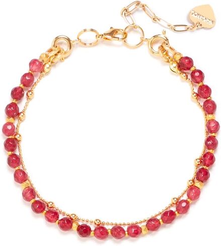 Double Strand Bead and Gold Tone Brass Stacked Birthday Bracelet, 6.75" +2" Extender- Choice of Month and Colors in Saudi Arabia