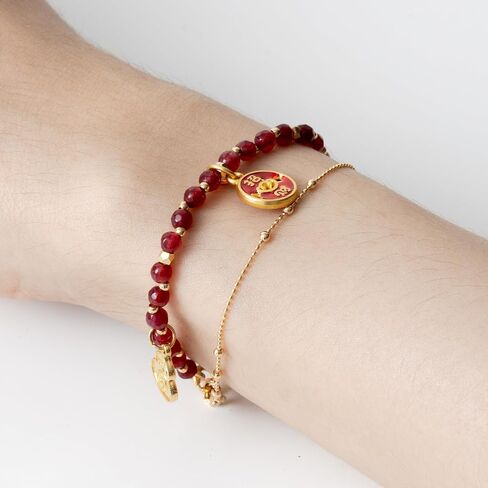 Double Strand Bead and Gold Tone Brass Stacked Birthday Bracelet, 6.75" +2" Extender- Choice of Month and Colors in Saudi Arabia