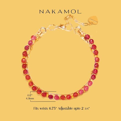 Double Strand Bead and Gold Tone Brass Stacked Birthday Bracelet, 6.75" +2" Extender- Choice of Month and Colors in Saudi Arabia